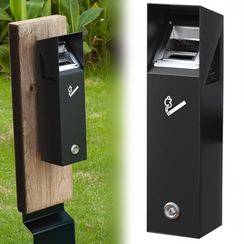 Image of Wall Mounted Trash Can Outdoor, Easy to Clean, Black Metal Trash Bin Container for Patio,Restaurants,Hotels,Pub Clubs (Ripple Black)