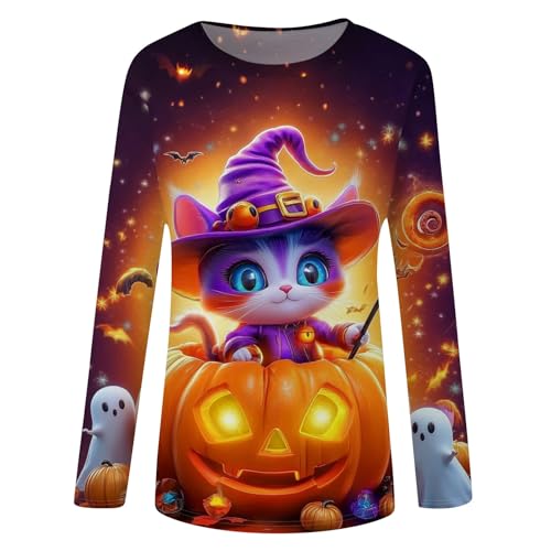 Halloween Shirts for Women Long Sleeve Plus Size Fashion Crewneck Comfortable Tshirts Halloween Costumes for Women