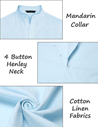 Jinidu Men's Cotton Linen Shirt Long Sleeve Henley Hippie Beach Wedding Yoga, Clear Blue, X-Large #TOP4