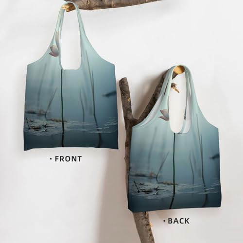 A lotus flower Printed canvas bag-suitable for shopping bags, fashionable women's bags3