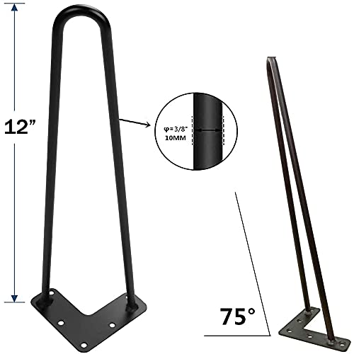 BKSXSOP Pieds de Table Robustes en épingle à Cheveux, 30 cm (12 Pouces), Pieds métalliques à 2 tiges Noirs, 4 pièces, pour Meubles, armoires, Meubles TV, Tables de Chevet (vis et Patins de – vue 2