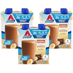Atkins Chocolate Banana Protein Shake, 15g Protein, 5g Net Carbs, 1g Sugar, Low Carb, High Protein Shake, Banana Breakfast Protein Shake, 4 Pack (11 fl. oz Each)