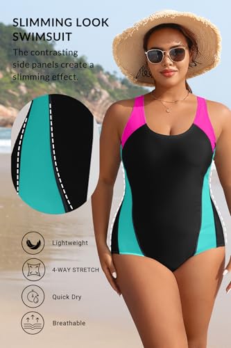 Image of Aqua Eve Plus Size Swimsuits Athletic One Piece Bathing Suit for Women Tummy Control Slimming Swimwear
