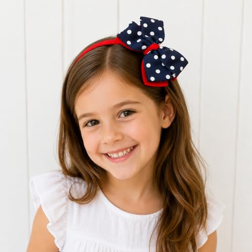 Image of BABIES BLOOM Designer Red Hair Bow, Baby Headband and Hair Accessory Set (Set of 5) (Dark Blue Red with Polka Dots)