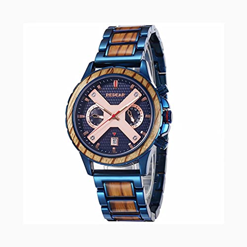 SXZHDZ Holzuhr Hand Quarzuhr mit Datumsanzeige Naturholz Gehäuse Durchmesser 42 mm Modesport Holz Quarzuhr Leuchtend wasserdichte Multifunktions Herrenuhr Cover