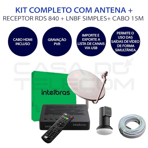 Kit Nova Parabolica Digital Intelbras Rds 840 Antena Cabo Lnb