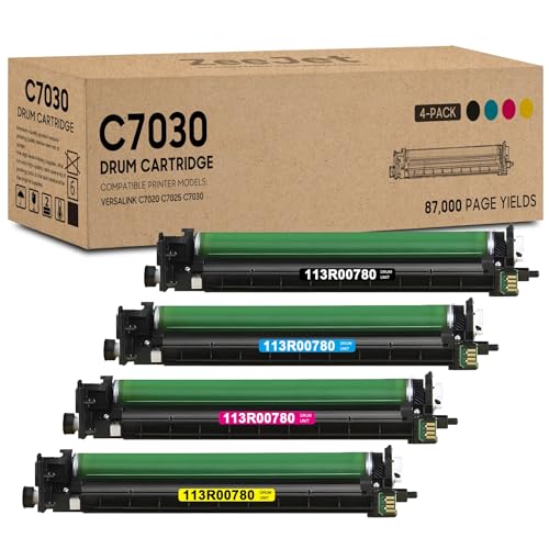 113R00780 Drum Unit VersaLink C7020 C7025 C7030 Drum Cartridge Replacemnet for Xerox VersaLink C7020 C7025 C7030 Printer Drum 4-Pack Black Cyan Magenta Yellow