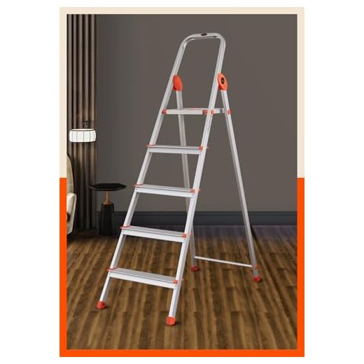 Bathla Safex 5-Step Foldable Aluminium Ladder for Home | Anti-Slip Steps | Edge Guards | 5 Year Manufacturer Warranty | with Sure-Hinge Technology (Orange)