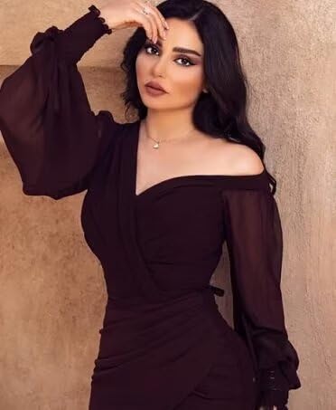 Miniatura 3 de Vestidos de dama de honor de gasa de sirena de manga larga 2024 para invitados de boda, vestido de noche formal sexy ajustado