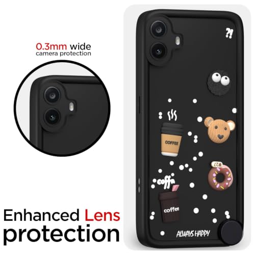 Image of Bintage Back Cover Compatible for CMF by Nothing Phone 1 | Cute Fun Ball | 3D Taddy Smiley Coffee | Milk Case | Full Body Protection - Black