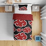 Naruto Shippuden, juego de cama infantil para cama individual, juego de 2 piezas, funda nórdica reversible de 140 x 200 cm, con funda de almohada de 63 x 63 cm, diseño de nubes Akatsuki, colección