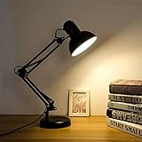Sparkling Wonderful Metal Swing Arm Desk Lamp, Multi Joint Adjustable Arm LED Table Lights with Interchangeable Base Or Clamp for Working, Gaming. Desk Lamp (Normal, Black body, 1 Bulbs),E27 base