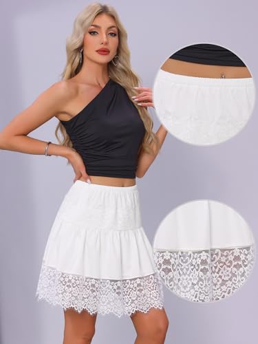 Allegra K Lace Skirt for Women's Y2K Vintage Pleated Ruffle Floral Lace Slip Skirts Tiered Mini Underskirt2