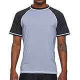 Arcweg Rashguard Men Swim Short Sleeves Diving UV Protection UPF 50+ Elastic Rash Vest Loose Fit Top