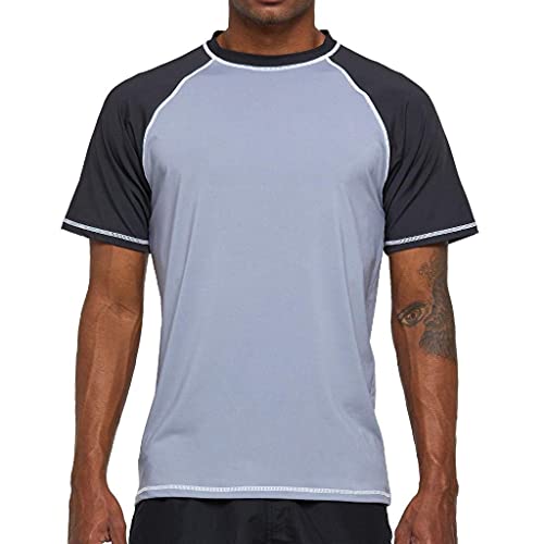 Arcweg Rashguard Men Swim Short Sleeves Diving Uv Protection Upf 50+ Elastic Rash Vest Loose Fit Top Swimming Quick Drying Surfing Pool T-Shirt Sports Top Rashie Xl (Us) Grey #TOP16