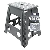 ZOLLNER Tabouret Pliable   Tabouret Pliant pour Enfants et Adultes jusqu'à 120 kg   Revêtement antidérapant   Poignée de Transport   Ultra léger   Hauteur 39 cm   Plastique   Gris