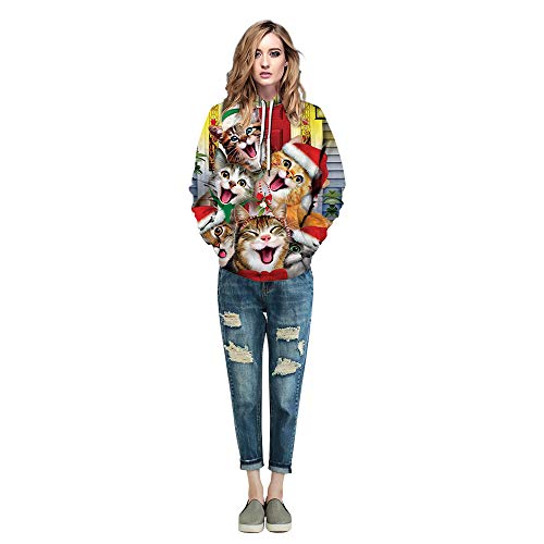 Image of Couple Cute 3D Santa Print Ugly Christmas Kangaroo Pocket Sweatshirt Hoodies Pullover