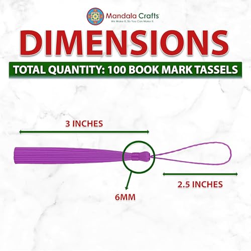 Image of Mandala Crafts Small Plum Bookmark Tassels - 100 Bulk Silky Mini Craft Tassels with Loops for Bookmarks, Jewelry Making, Graduation Decorations, and Keychains