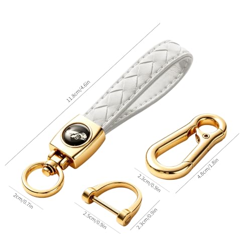 Image of Gkeygo Carabiner Keychain, Universal Heavy Duty Woven Handmade Leather Key Chain, Car Fob Key Keychains with 360 Degree Rotatable Snap Swivel and Anti-Lost D-Ring for Men and Women,Light Gold - White