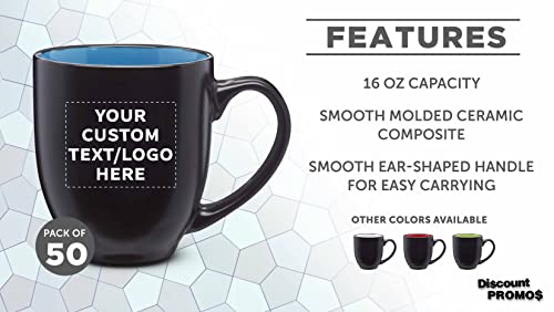 Custom Bistro Coffee Mugs 16 Oz. Set Of 50, Personalized Bulk Pack - Great For Tea, Cocoa, Diner, Travel Mugs - Blue #TOP1