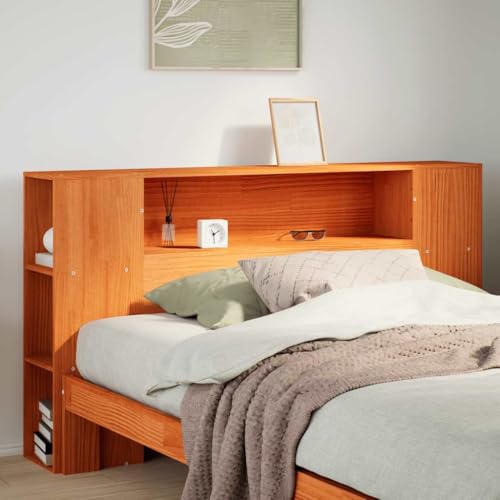 Cabecero con almacenamiento de madera de pino marrón para camas de 150 cm 2