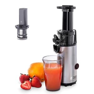 DASH Deluxe Compact Masticating Slow Juicer, Easy to Clean Cold Press Juicer with Brush, Pulp Measuring Cup, Frozen Attachment and Juice Recipe Guide – Graphite