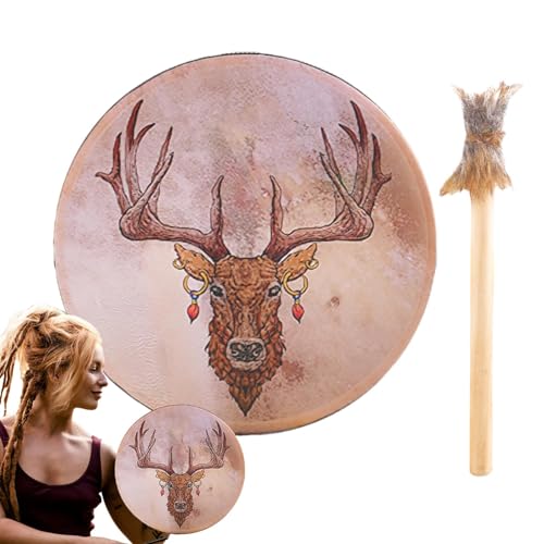 Tambour Chamanique Sibérien Fait Main - Tambour De Méditation En Bois Avec Motif 'Arbre De Vie', Bâton Inclus - Pour Cérémonies, Yoga, équilibre énergétique
