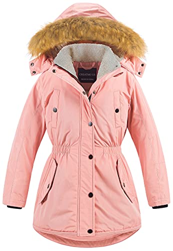 Image of CREATMO US Girl's Long Winter Warm Parka Sherpa Trimmed Collar Puffer Ski Jacket Coat