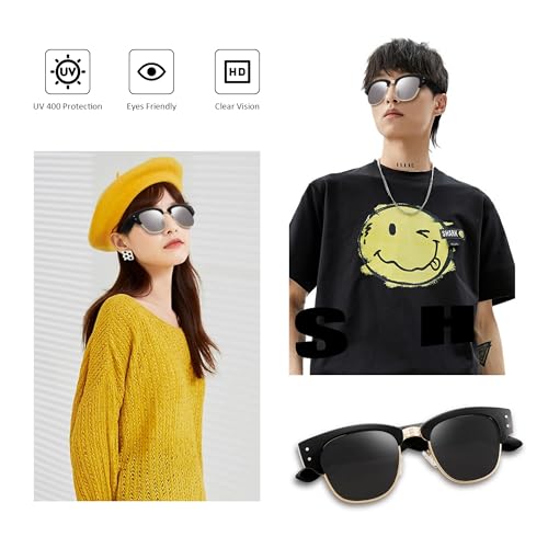 FEISEDY Semi-Rimless Sunglasses for Men Women Classic Sun Glasses Retro Metal Frame Shades UV400 Protection B01853