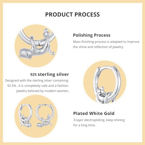 925 Sterling Silver Cat Hoop Earrings for Women Cute Cat Silver Earrings Hypoallergenic Small Pet Huggie Earring Dainty Lightweight Earring4
