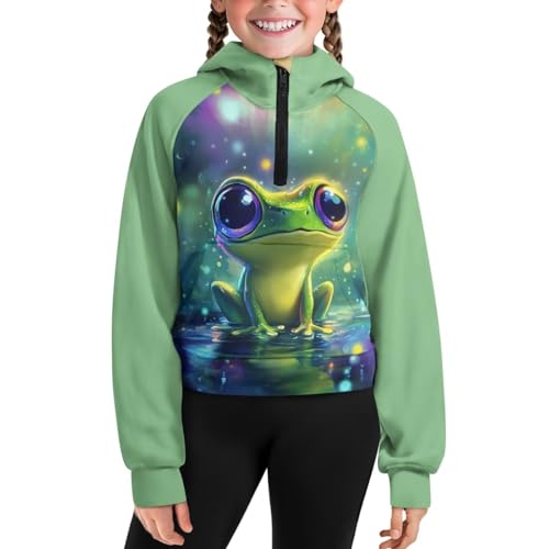 Girls Hoodies Half Zipper Pullover Graphic Sweatshirt for Kids Cute Clothes Teens Crop Tops with Pockets 5-14