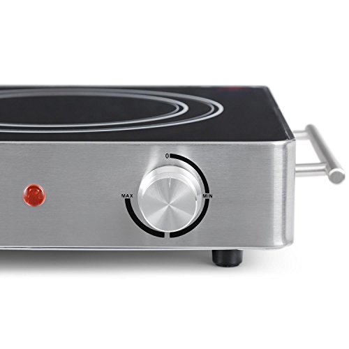 KLARSTEIN VariCook Duo - Dual Hob, Dual Infrared Hot Plate, 1800 Watts, Aluminium Body, Overheating Protection, Portable Electric Stove, 7.8 and 6.5 inches Hot Plates, Scratch-resistant, Silver