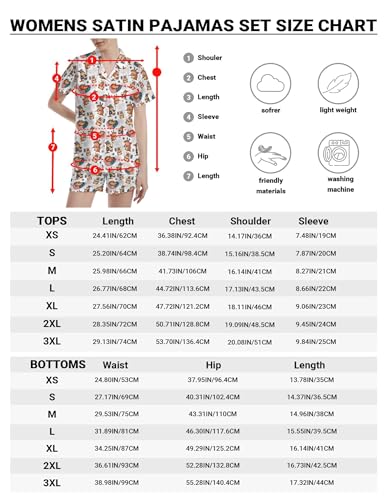 Image of Funny Satin Pajamas Set for Women Button Down Sleepwear Print Pjs Set 2 Piece Short Sleeve Loungewear Gift for Women