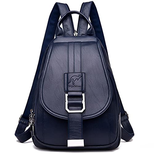 La Mejor Selección de Morrales de Piel los preferidos por los clientes. 48 DevilAngel - Mochila de piel auténtica suave para mujer, gran capacidad, para viajes de compras, Azul, Large, Mochila