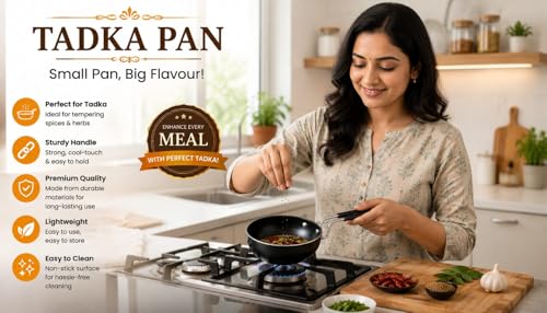 Image of 300 ml Cast Iron Tadka Pan with Long Handle | Vaghar | Chouk Pan | Mini Sauce Pan for Tempering, Seasoning & Heating Oil | Gas Stove Compatible | Easy-Clean Black Cookware