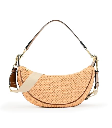 Straw Crossbody Bags for Women Beach Woven Hobo Handbag Summer Chic Crescent Shoulder Purses with Adjustable Strap 2025, Brownorange, Medium
