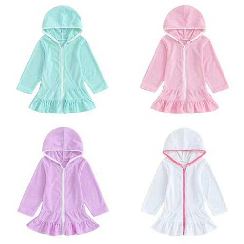 Kids Girls Swim Cover Up Terry Swimsuit Coverup Beach Pool Kids Zip Up Robe Short Sleeve Summer Swimwear with Pocket (MG, 7-8 Years) Mint Green