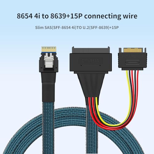 Cable adaptador SFF8654 4i a SFF8639 + SATA 0.8m PCIe 4.0 miniatura 7