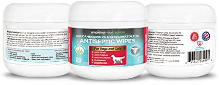Ample Nutrition Cucumber-Melon Scented Chlorhexidine Wipes with Ketoconazole and Aloe for Dogs and Cats, 50 Pads