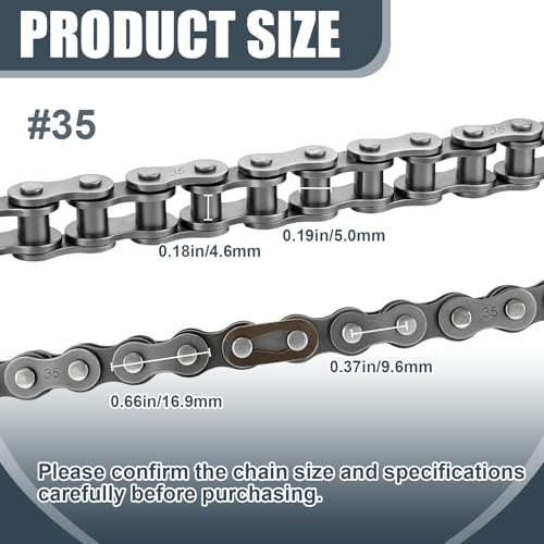 Image of Podoy #35 Roller Chain 10FT (320 Links) Kit with Chain Breaker & 5 Master Links, 3 /8 inch Pitch Carbon Steel Replacement Chain for Go Karts, Mini Bikes, Scooters, Bicycles & General Machinery