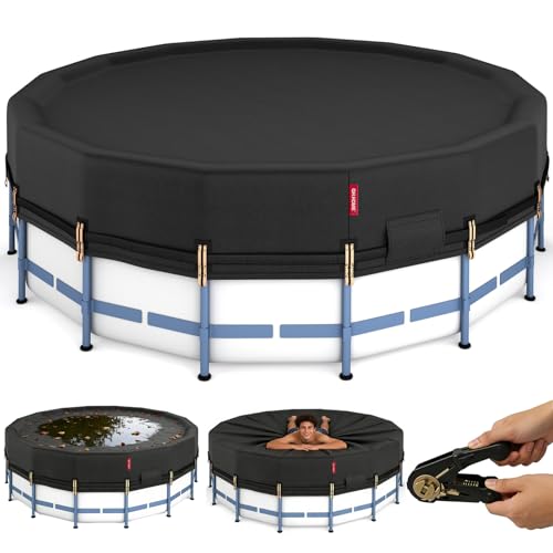 QH.HOME 18Ft Round Pool Cover,[2026 Super Windproof with Patented Tightening Device&Simple to Install], Solar Pool Cover for Above Ground Pools,Snug Fit,Blocks Leaves, Sun & Water
