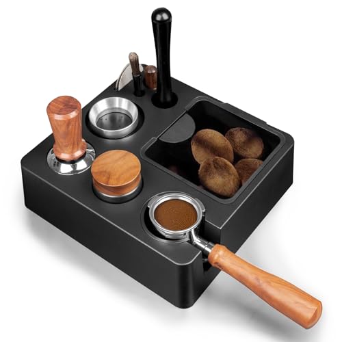 Guolich Espresso Tamping Station,9 in 1 Tamper Station Fit for Storage 51/53/58mm Espresso Knock Box,Distributor, Portafilter Holder& Espresso Accessories(Black)