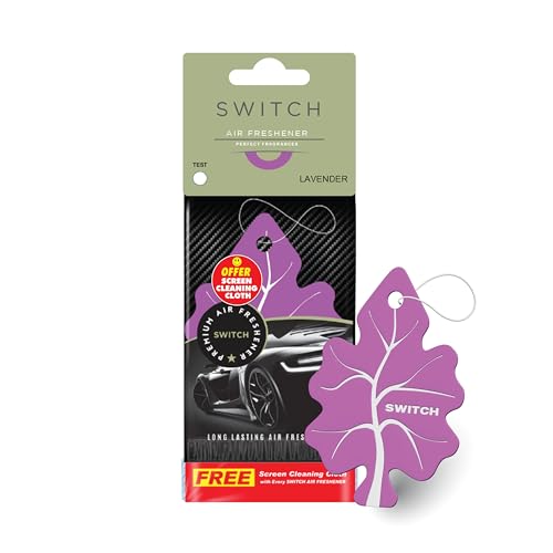 Image of SWITCH Lavender Car Air Freshener Hanging with Screen Cleaning Cloth, Luxury Car Perfume, Long Lasting Car Fragrance, Air Freshener for Car Interior, Pack of 1