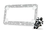 EWBN Motorcycle White Bling License Plate Frames,Diamond Rhinestone Motorcycle License Plate Holder,Motorbike Crystals License Plate Cover, Motorsports License Plate Bracket Fender Eliminator Kit