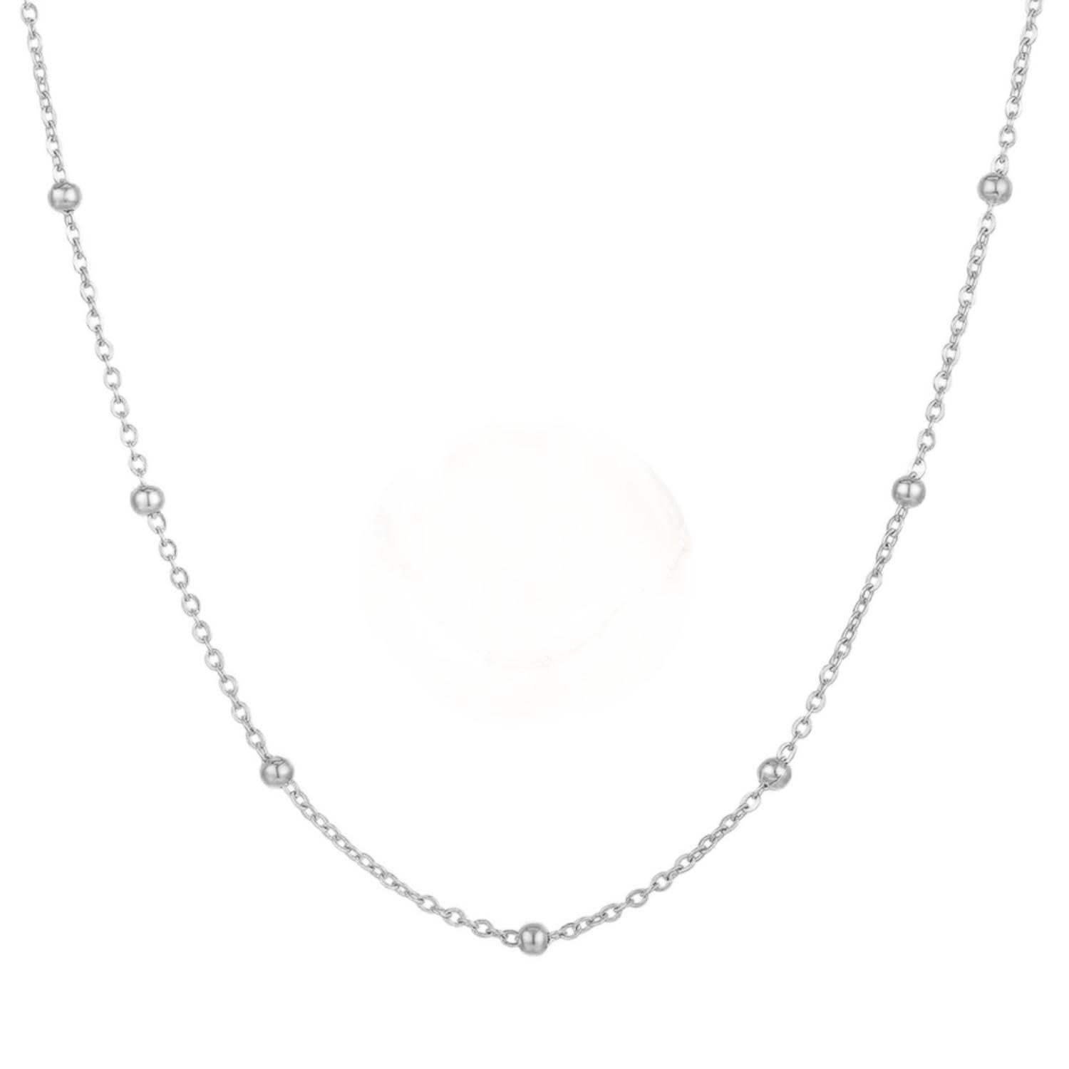 vama Stylish Simple Silver Plated Ball Beads Neck Necklace Chain Beaded Link Chains For Women & Girls - 1mm - 18 Inches-picture-27