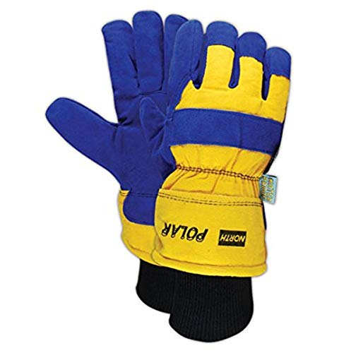 North Polar 70/6465NK/S Insulated Split Leather Palm Glove for Ladies, Medium, Blue/Yellow