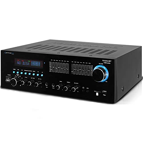Technical Pro 1500 Watts Professional Receiver with USB & SD Card Inputs with Bluetooth Compatibility, 2 Mic Inputs, 5 Band EQ, FM Radio, SD/USB Inputs