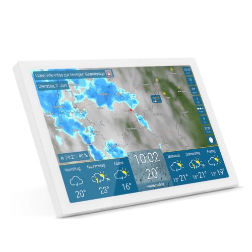 wetteronline home 4 WetterDisplay, WLAN-Wetterstation mit WetterRadar: Wetterfilm auf großem HD-Farbdisplay, einfache Bedienung, edles Design, RegenRadar, Unwetterwarnungen, 14-Tage-Wettervorhersage