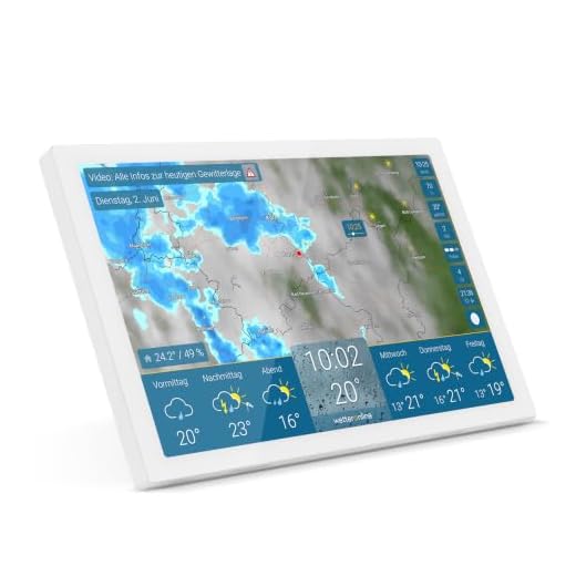 wetteronline home 4 WetterDisplay, WLAN-Wetterstation mit WetterRadar: Wetterfilm auf großem HD-Farbdisplay, einfache Bedienung, edles Design, RegenRadar, Unwetterwarnungen, 14-Tage-Wettervorhersage