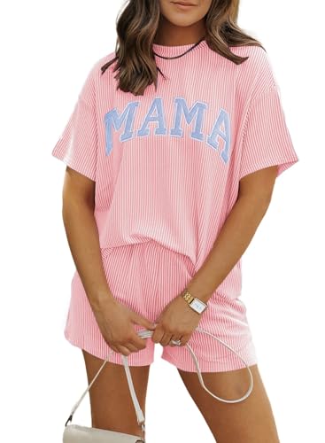 MARZXIN Women Two Piece Set with Vertical Stripes Daily Wear Vacation Travel Airport Outings Pocket Cruise Outfits Loungewear to Street Comfy Postpartum maternity Lounge Sets Pink MAMA M